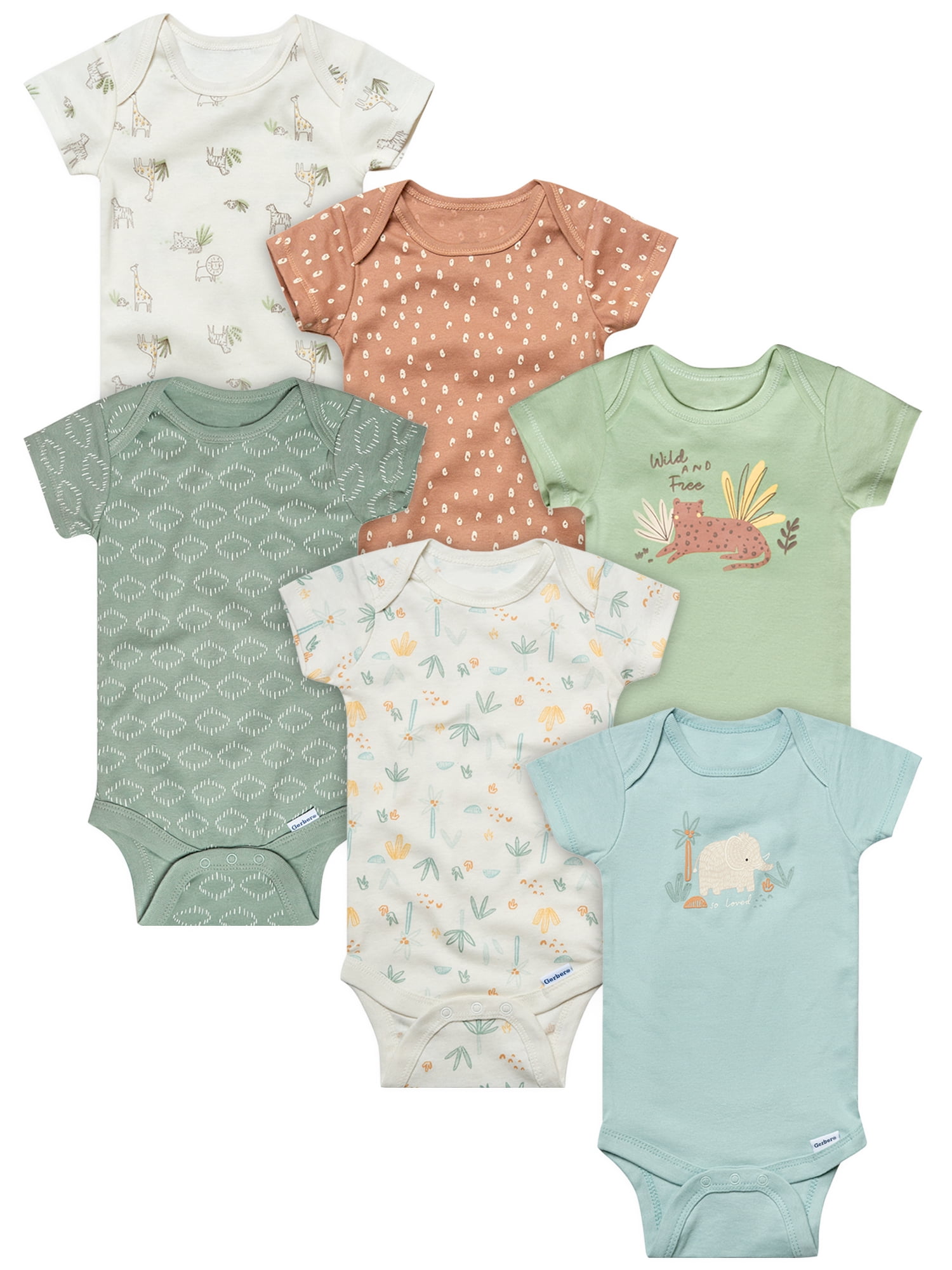 Gerber Baby Neutral 6-Pack Short Sleeve Bodysuits, Sizes Newborn - 18 Months
