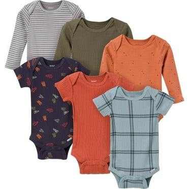 Gerber Baby Neutral Assorted Long and Short Sleeve Onesies, 6-Pack, Sizes Newborn - 12 Months
