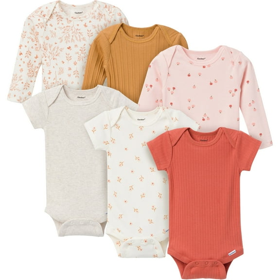 Gerber Baby Neutral Assorted Long and Short Sleeve Onesies, 6-Pack, Sizes Newborn - 12 Months