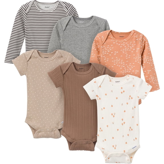 Gerber Baby Neutral Assorted Long and Short Sleeve Onesies, 6-Pack, Sizes Newborn - 12 Months