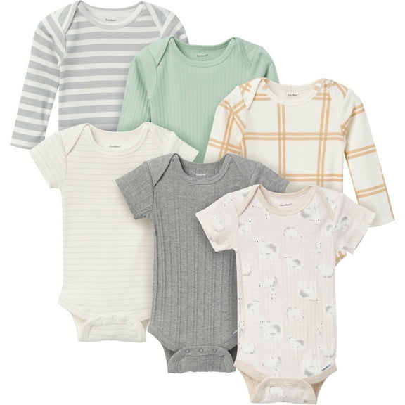 Gerber Baby Neutral Assorted Long and Short Sleeve Onesies, 6-Pack, Sizes Newborn - 12 Months