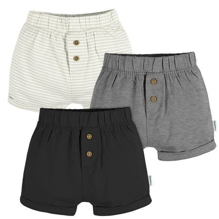 Gerber Baby Neutral Knit Shorts, 3-Pack, Sizes 0/3 Months - 24 Months