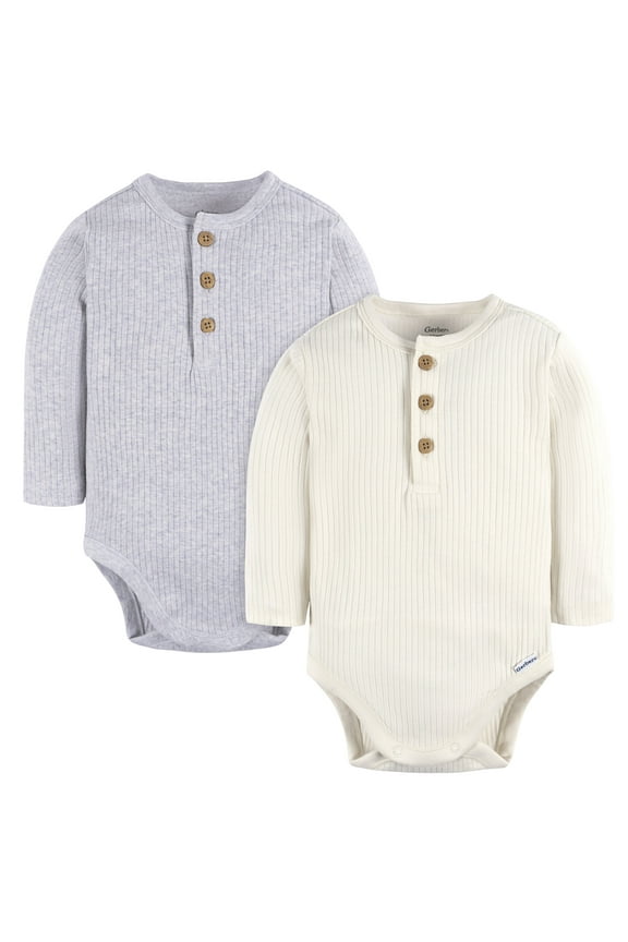 Baby Neutral Long Sleeve Bodysuits, 2-Pack, Sizes Newborn - 12 Months