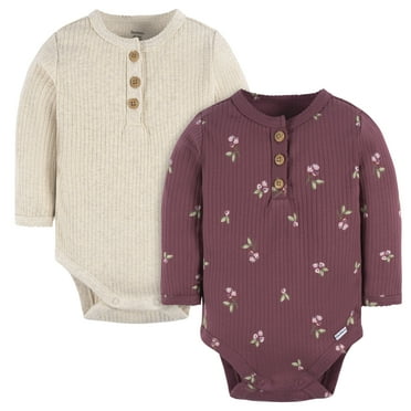Gerber Baby Neutral Long Sleeve Bodysuits, 2-Pack, Sizes Newborn - 12 Months