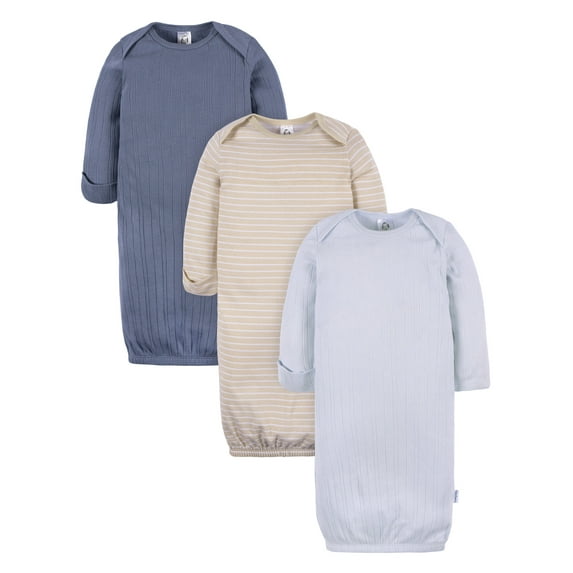 Gerber Baby Neutral Long Sleeve Gowns, 3-Pack, Sizes Newborn - 0/3 Months