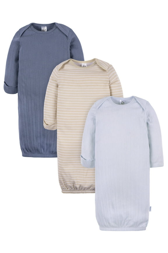 Baby Neutral Long Sleeve Gowns, 3-Pack, Sizes Newborn - 0/3 Months