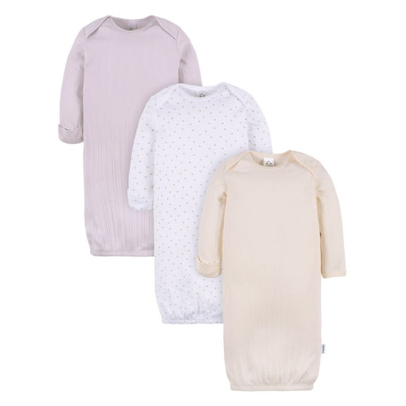 Gerber Baby Neutral Long Sleeve Gowns, 3-Pack, Sizes Newborn - 0/3 Months