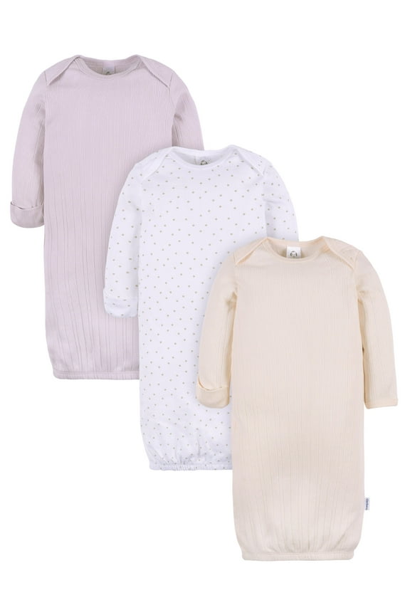 Baby Neutral Long Sleeve Gowns, 3-Pack, Sizes Newborn - 0/3 Months