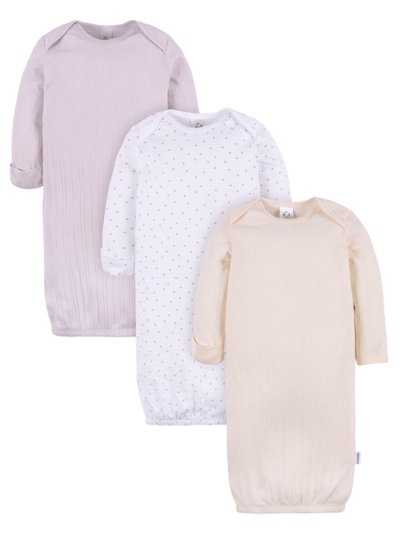 Baby Neutral Long Sleeve Gowns, 3-Pack, Sizes Newborn - 0/3 Months