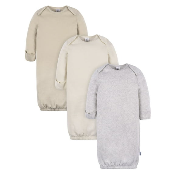 Gerber Baby Neutral Long Sleeve Gowns, 3-Pack, Sizes Newborn - 0/3 Months