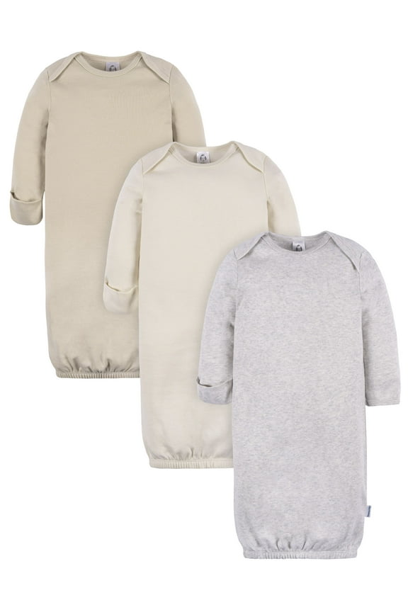 Baby Neutral Long Sleeve Gowns, 3-Pack, Sizes Newborn - 0/3 Months