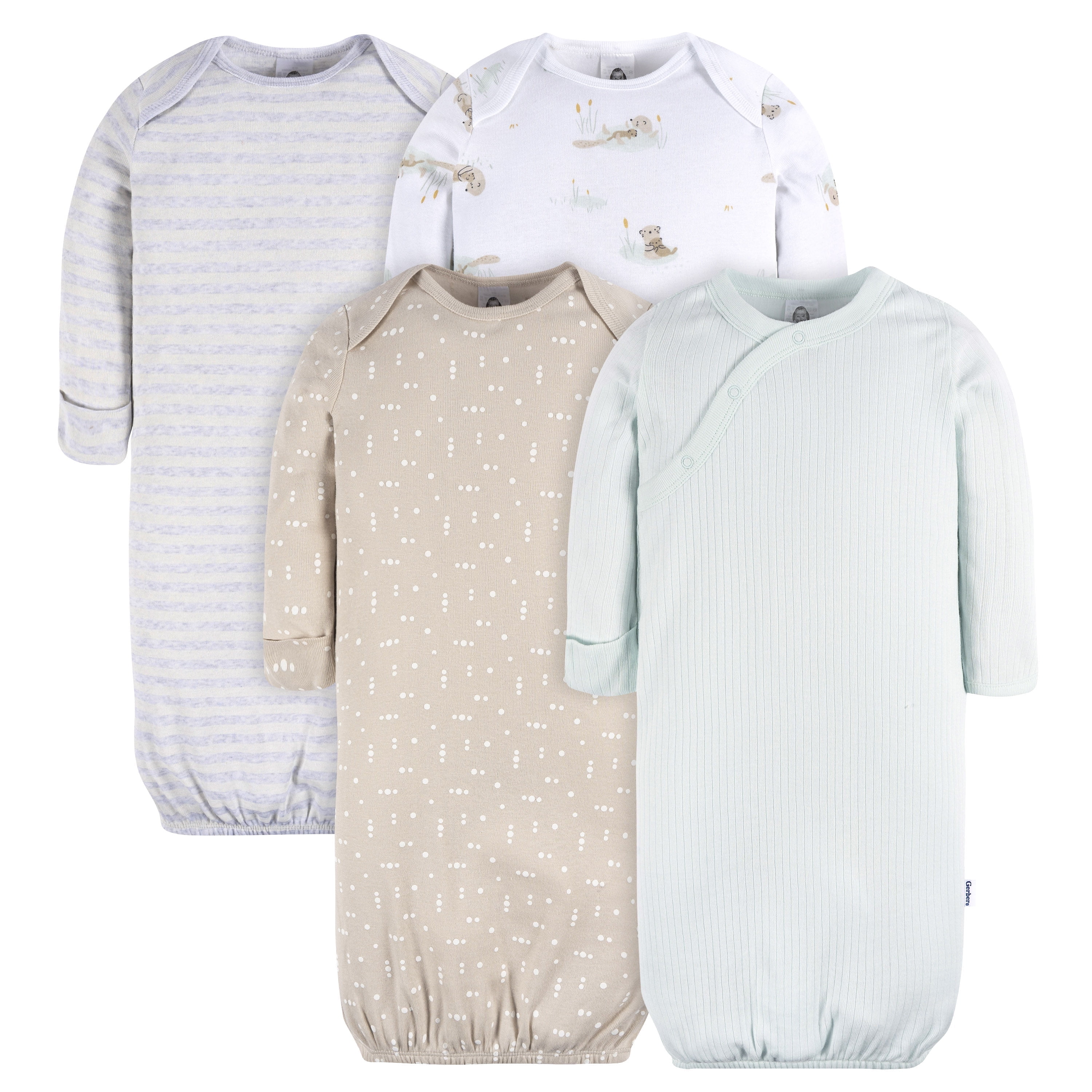 Gerber Baby Neutral Lap Shoulder Gowns, 4-Pack, Preemie-0/6 Months