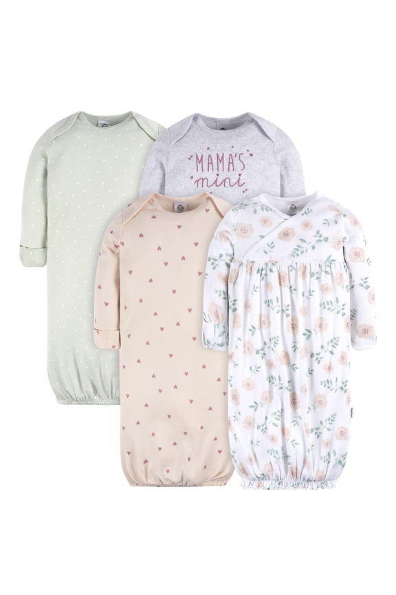 Baby Neutral Lap Shoulder Gowns, 4-Pack, Preemie-0/6 Months