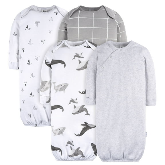 Gerber Baby Neutral Lap Shoulder Gowns, 4-Pack, Preemie-0/6 Months