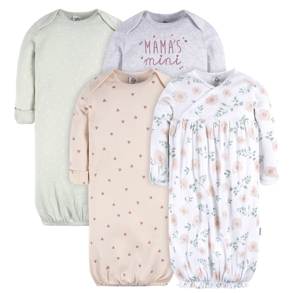 Gerber Baby Neutral Lap Shoulder Gowns, 4-Pack, Preemie-0/6 Months