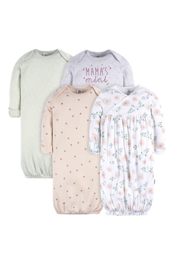 Baby Neutral Lap Shoulder Gowns, 4-Pack, Preemie-0/6 Months