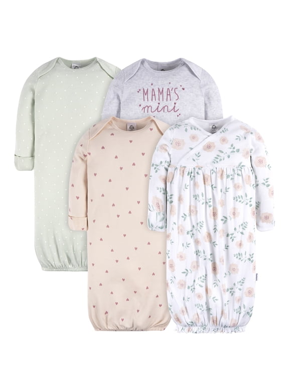 Baby Neutral Lap Shoulder Gowns, 4-Pack, Preemie-0/6 Months