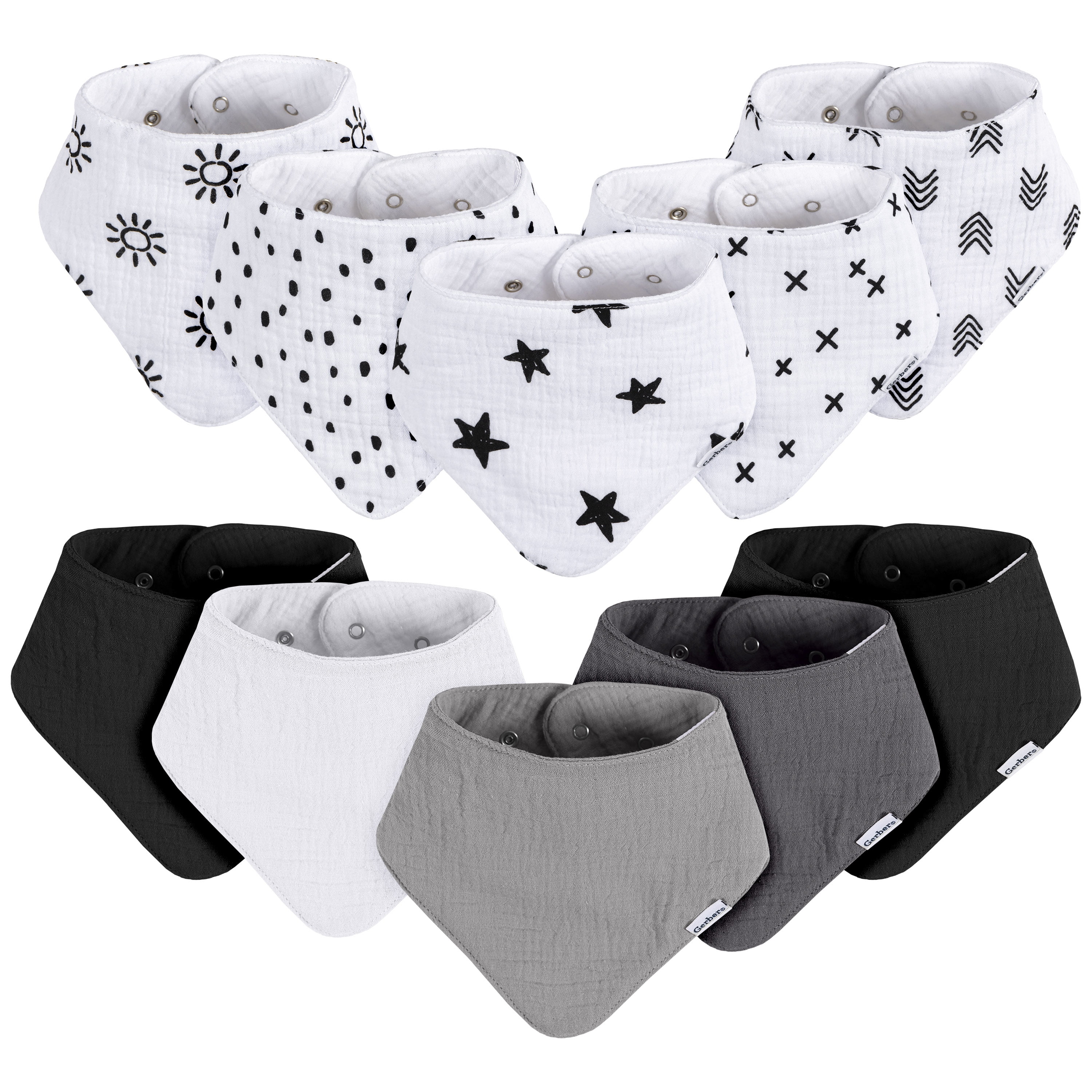 Gerber Baby Neutral Muslin Bandana Bibs, 10-Pack, One Size