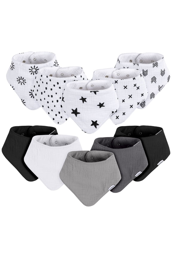 Baby Neutral Muslin Bandana Bibs, 10-Pack, One Size