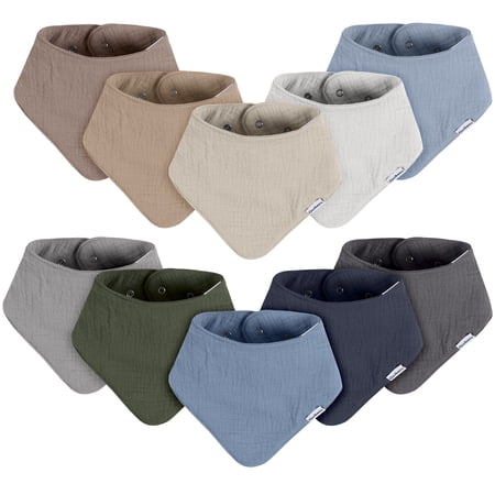 Gerber Baby Neutral Muslin Bandana Bibs, 10-Pack, One Size