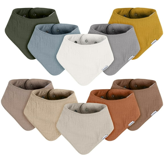 Gerber Baby Neutral Muslin Bandana Bibs, 10-Pack, One Size