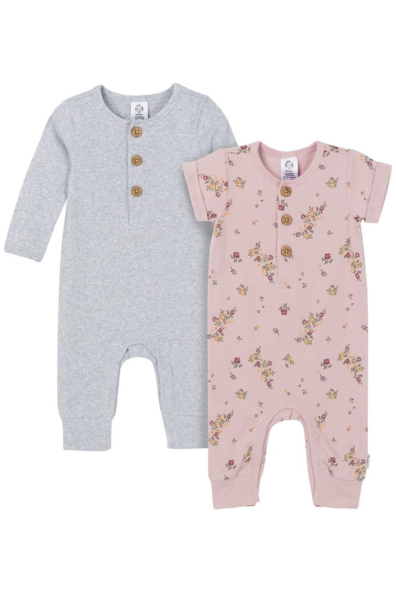 Baby Neutral Rompers, 2-Pack, Sizes Newborn - 24 Months