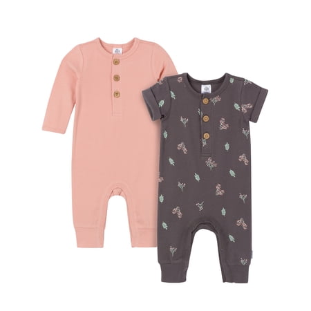 Gerber Baby Neutral Rompers, 2-Pack, Sizes Newborn - 24 Months