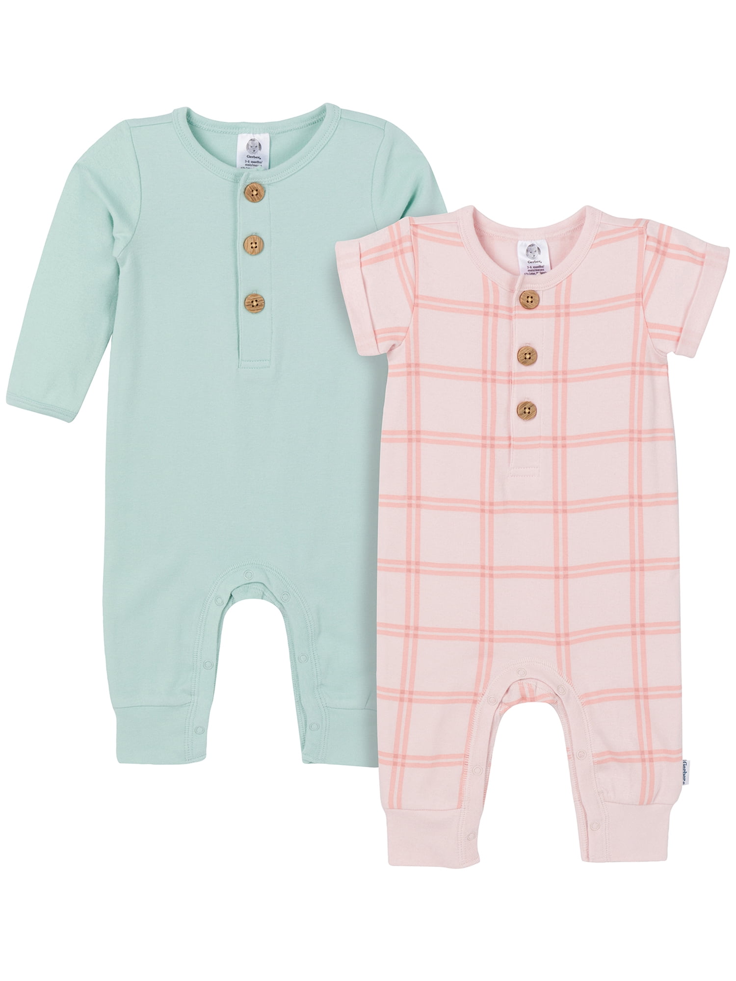 Gerber Baby Neutral Rompers, 2-Pack, Sizes Newborn - 24 Months