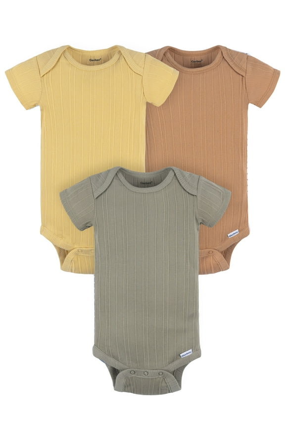 Baby Neutral Short Sleeve Onesies, 3-Pack, Sizes Newborn - 24 Months