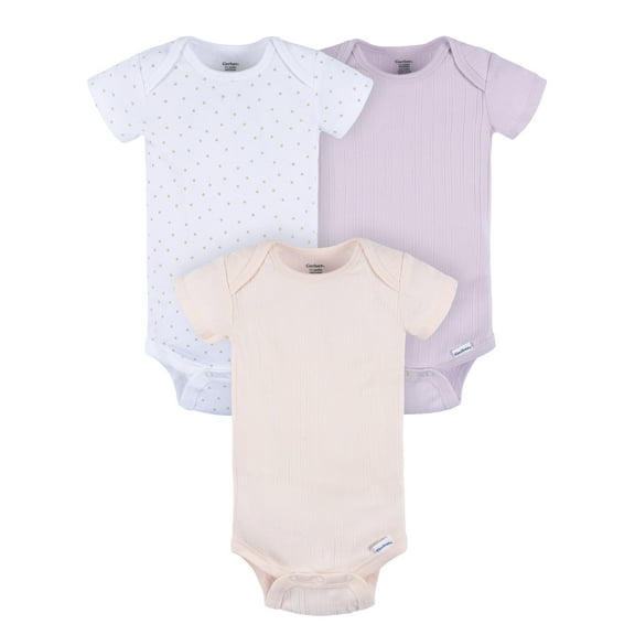 Gerber Baby Neutral Short Sleeve Bodysuits, 3-Pack, Sizes Newborn - 24 Months