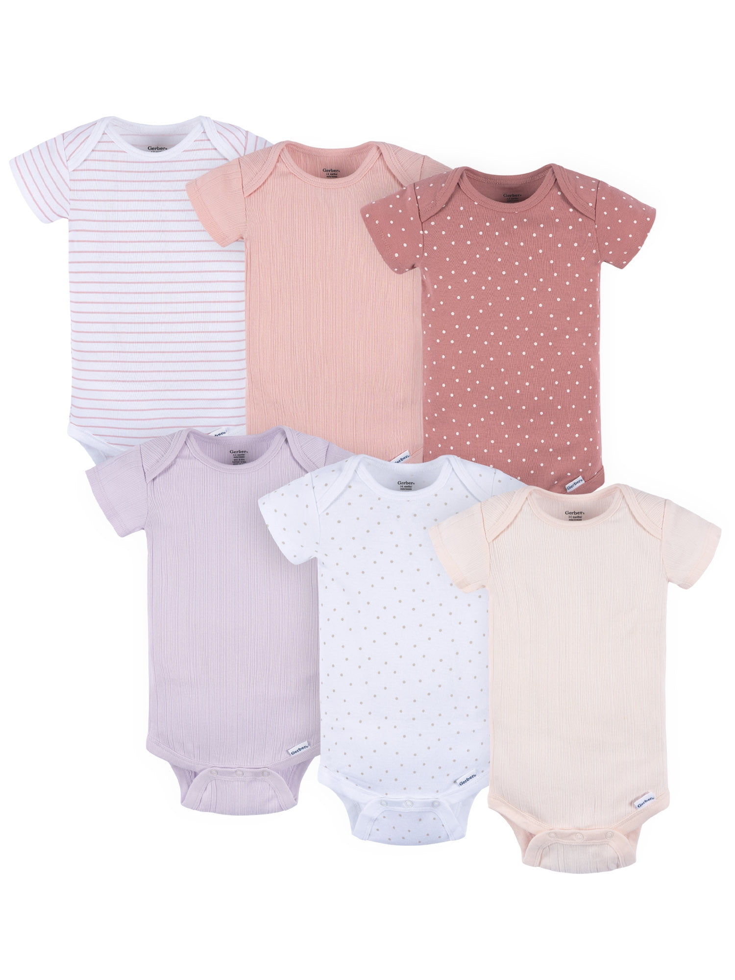 Gerber Baby Neutral Short Sleeve Bodysuits, 6-Pack, Sizes Newborn - 24 Months