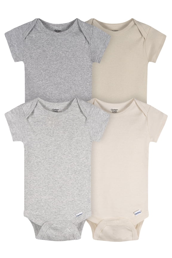 Baby Boy or Girl Neutral Short Sleeve Cotton Onesies, 4-Pack, Newborn - 24 Months
