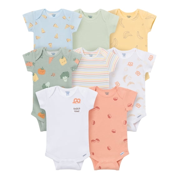 Gerber Baby Neutral Short Sleeve Onesies, 8-Pack, Sizes 0/3 Newborn - 12 Months