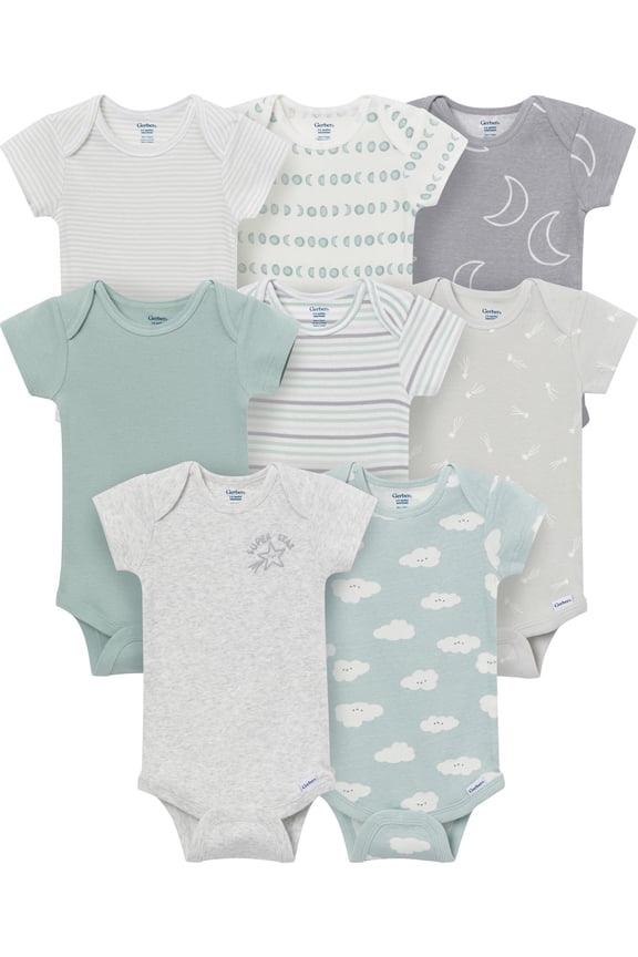 Baby Neutral Short Sleeve Onesies, 8-Pack, Sizes 0/3 Newborn - 12 Months