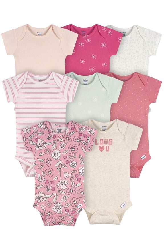 Baby Neutral Short Sleeve Onesies, 8-Pack, Sizes 0/3 Newborn - 12 Months