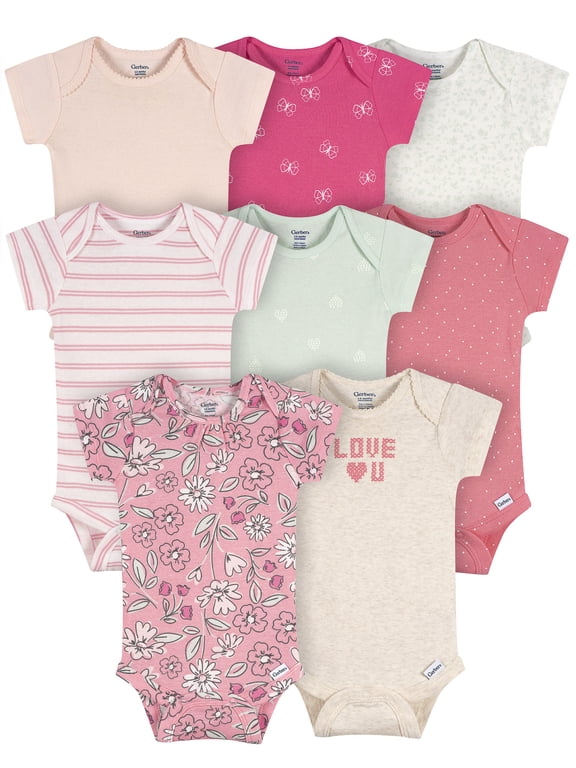 Baby Neutral Short Sleeve Onesies, 8-Pack, Sizes 0/3 Newborn - 12 Months