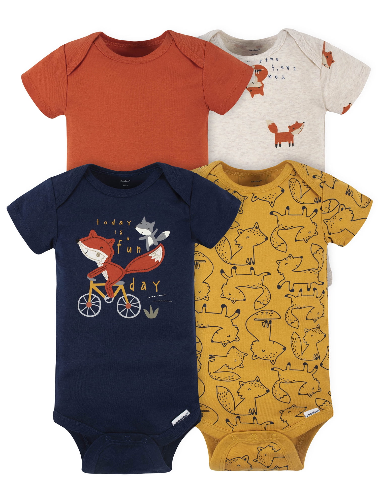 Baby Neutral Short Sleeve Onesies Bodysuits, 4-Pack, Sizes Newborn - 24 Months