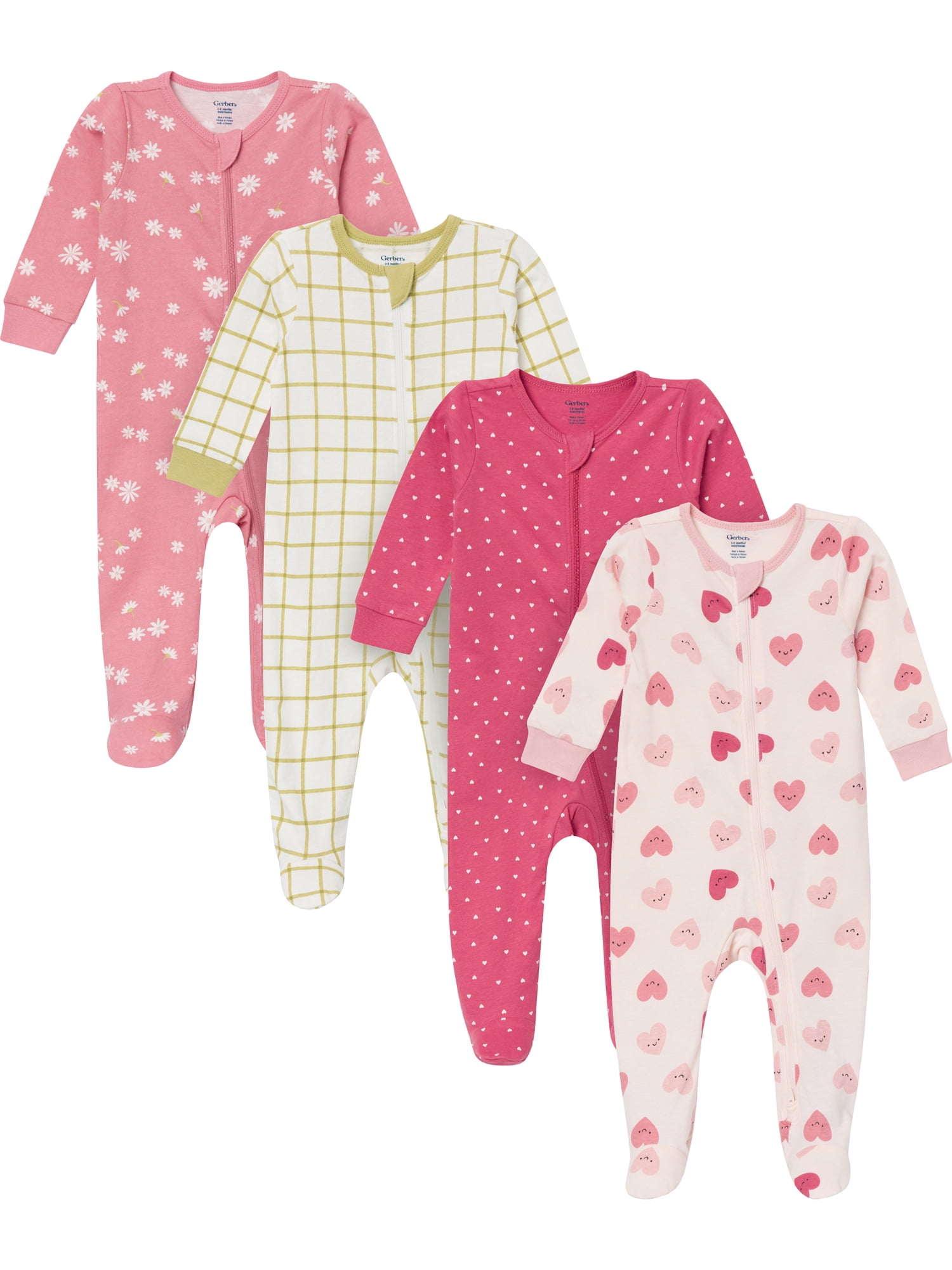 Gerber Baby Neutral Sleep N´ Play 2-Way Zipper Footed Pajamas, 4-Pack, Sizes, Newborn - 6/9 Months