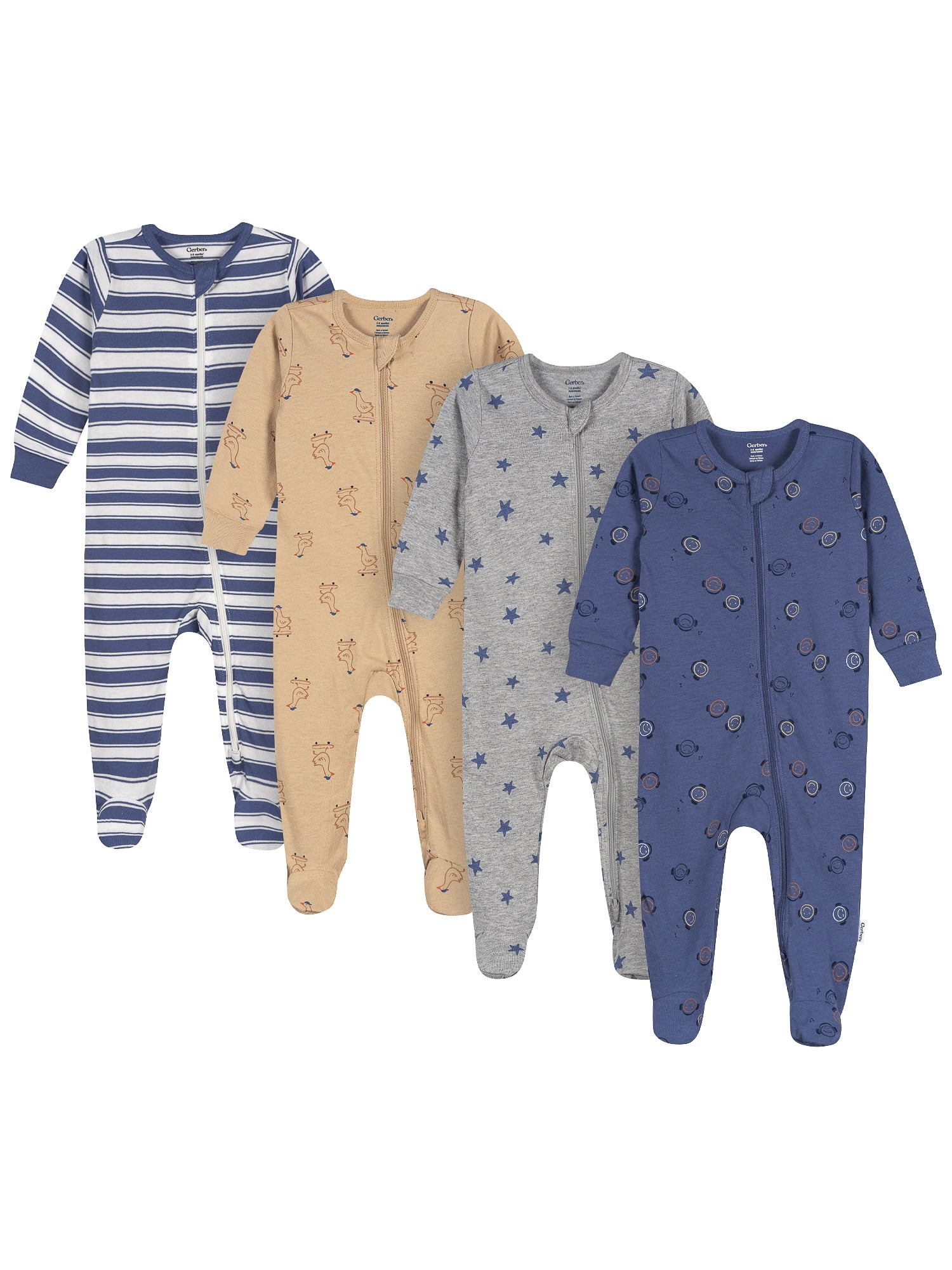 Gerber Baby Neutral Sleep N´ Play 2-Way Zipper Footed Pajamas, 4-Pack, Sizes, Newborn - 6/9 Months