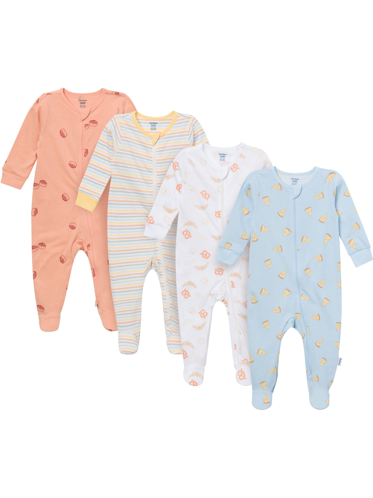 Gerber Baby Neutral Sleep N´ Play 2-Way Zipper Footed Pajamas, 4-Pack, Sizes, Newborn - 6/9 Months