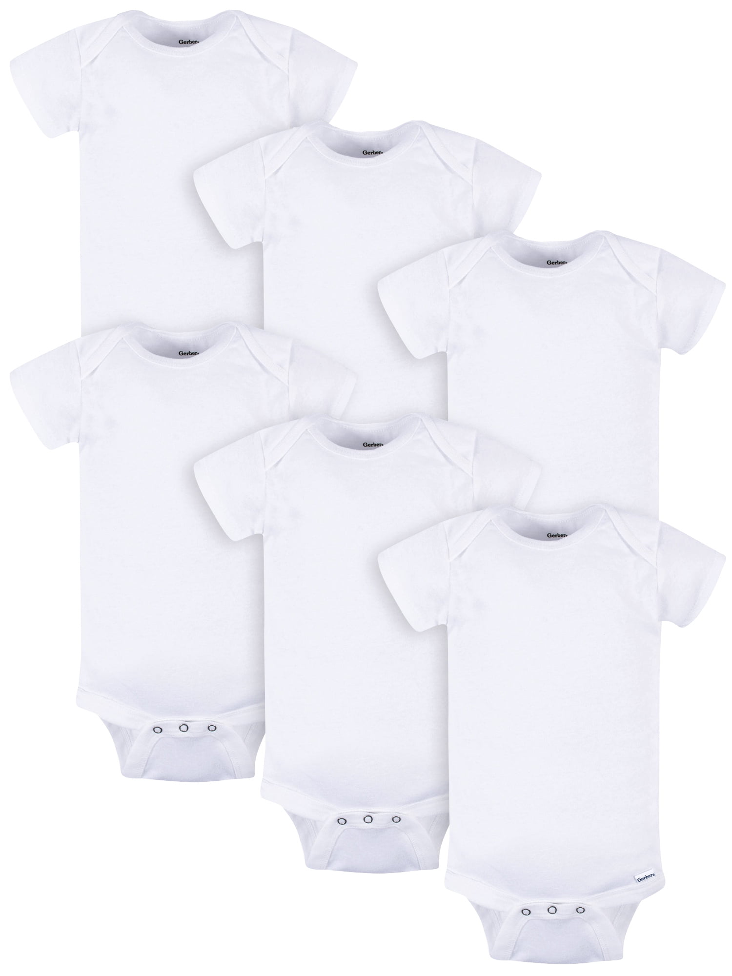 Baby Neutral White Grow With Me Assorted Onesies, 6-Pack, Sizes 0/3 Months - 12 Months