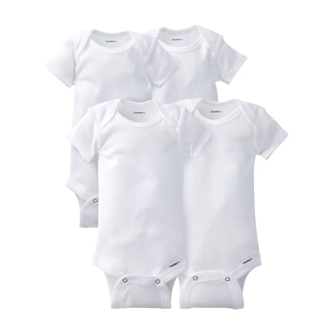 Gerber Baby Boy or Girl Neutral White Short Sleeve Cotton Onesies, 4-Pack, Sizes Newborn - 24 Months