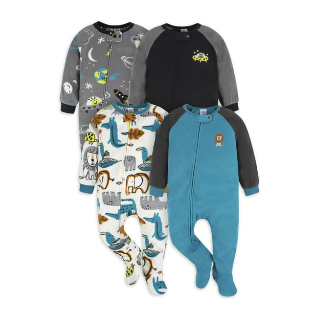 Gerber Baby & Toddler Boy Microfleece Blanket Sleeper Pajamas, 4Pack