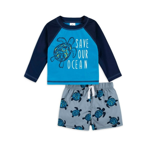 Gerber Baby & Toddler Boy Rashguard & Swim Trunks Set with UPF 50+, 2-Piece (0/3M - 5T)