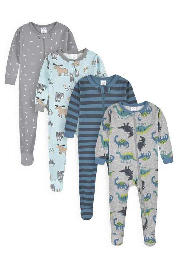 Baby & Toddler Boy Snug Fit Footed Cotton Pajamas, 4-Pack (0/3M - 5T)