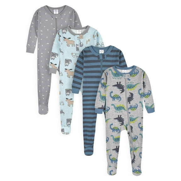 Gerber Baby & Toddler Boy Snug Fit Footed Cotton Pajamas, 4-Pack, Sizes 0/3 Months-5T