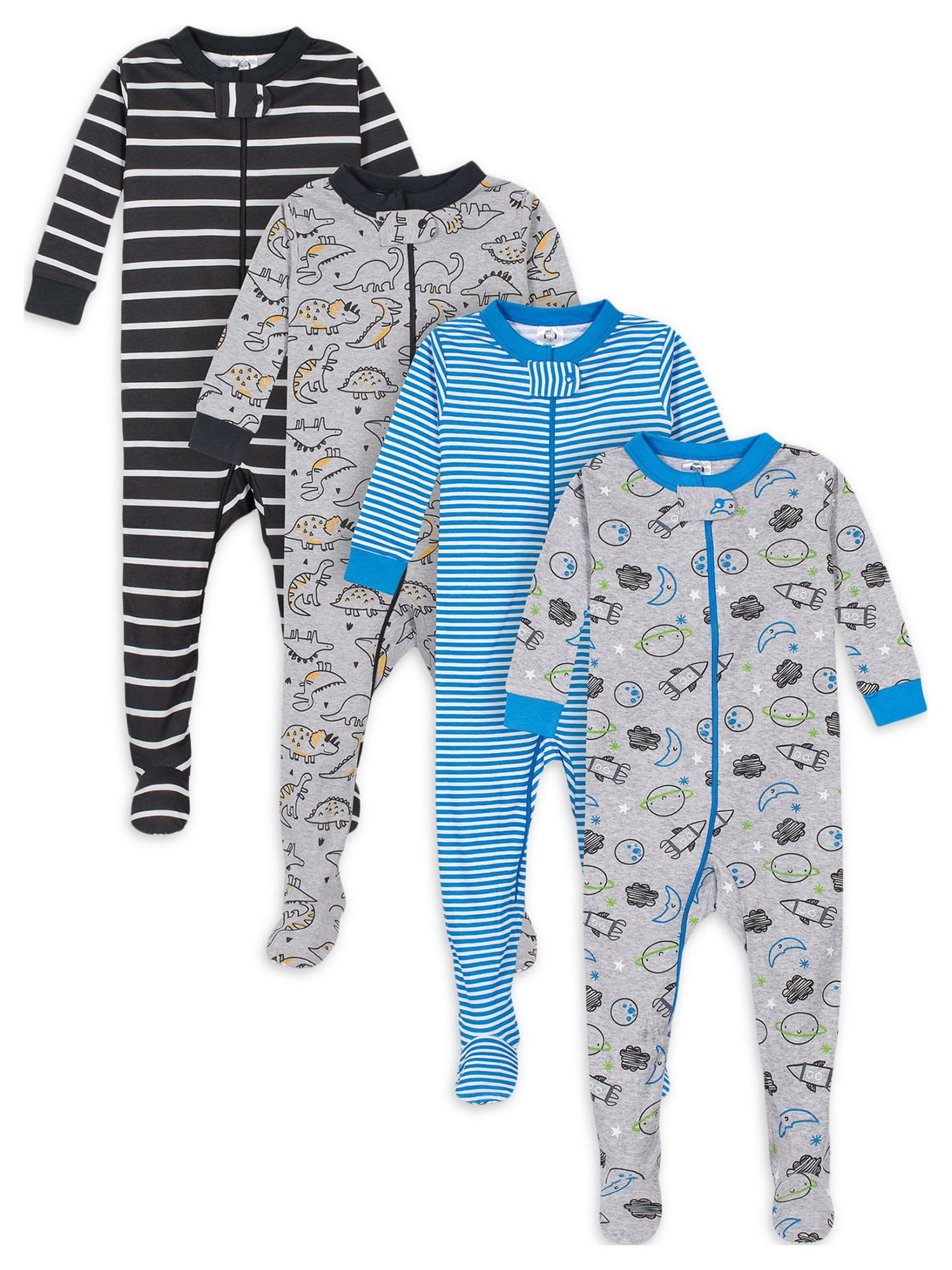 Gerber Baby & Toddler Boys Snug Fit Cotton Footed 1pc Pajamas, 4-Pack (0/3M-5T)