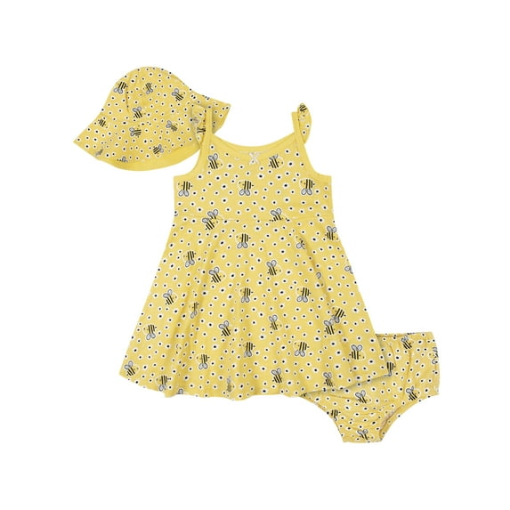 Gerber Baby & Toddler Girl Dress, Bloomer & Sun Hat Outfit Set, 3-Piece, (Newborn - 5T)