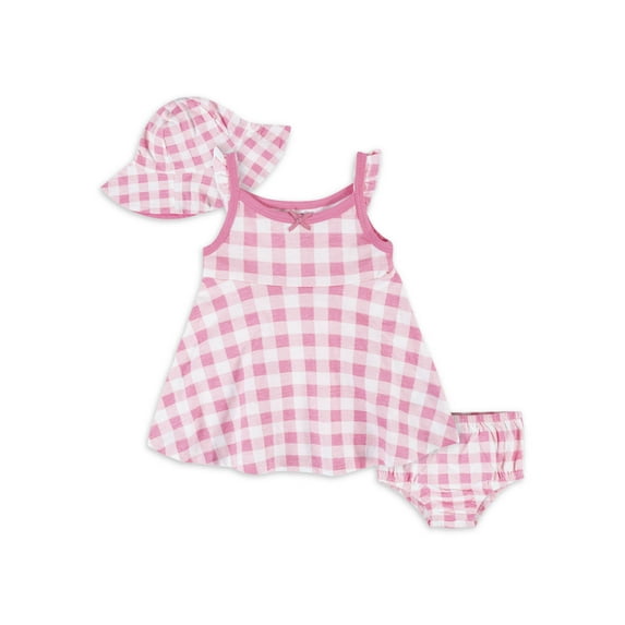 Gerber Baby & Toddler Girl Dress, Diaper Cover & Sun Hat Outfit Set, 3-Piece, (Newborn - 5T)