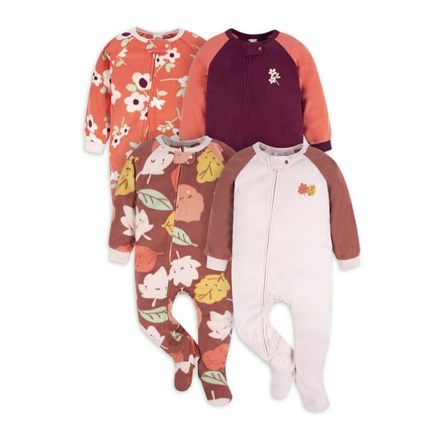 Gerber Baby & Toddler Girl Microfleece Blanket Sleeper Pajamas, 4Pack